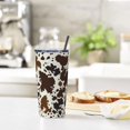 thumbnail image 5 of Western Cow Print Tumbler with Lid and Straw, 20 Oz Stainless Steel Insulated Brown Cow Water Bottle Cup Coffee Mug, 5 of 7