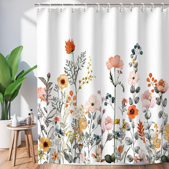 Floral Shower Curtains for Bathroom Flower Shower Curtain Pretty Shower Curtain Fabric Colorful Wildflower Flowered Shower Curtain with 12 Hooks Decorative Machine Washable, 72" W x 84" H