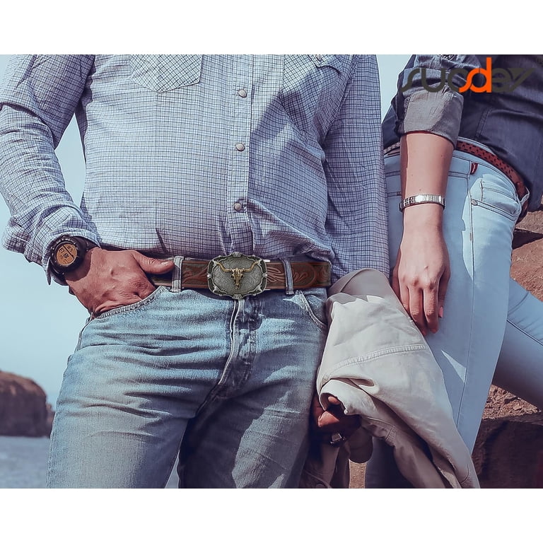 SUOSDEY Cowboy Ratchet Belt, Western Leather Automatic Buckle photo 6