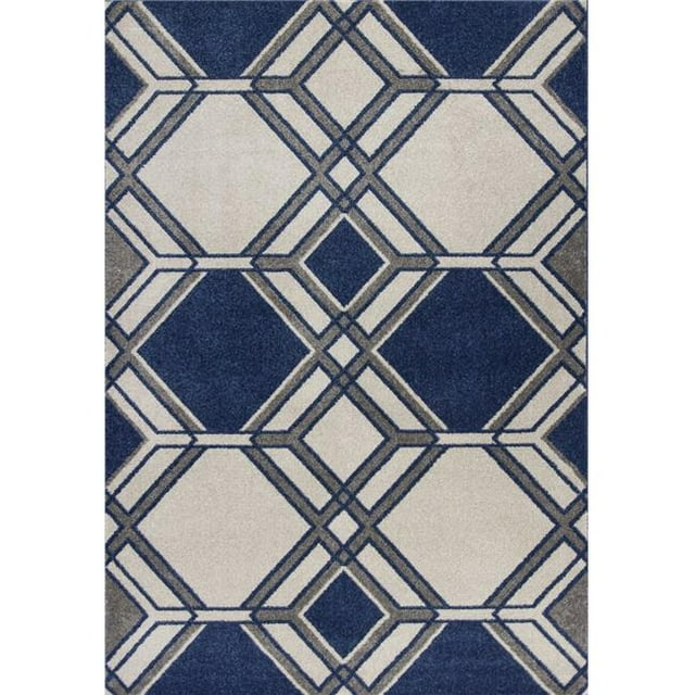 HomeRoots 352603 6 ft. 7 in. x 9 ft. 6 in. UV-Treated Polypropylene Ivory & Denim Area Rug