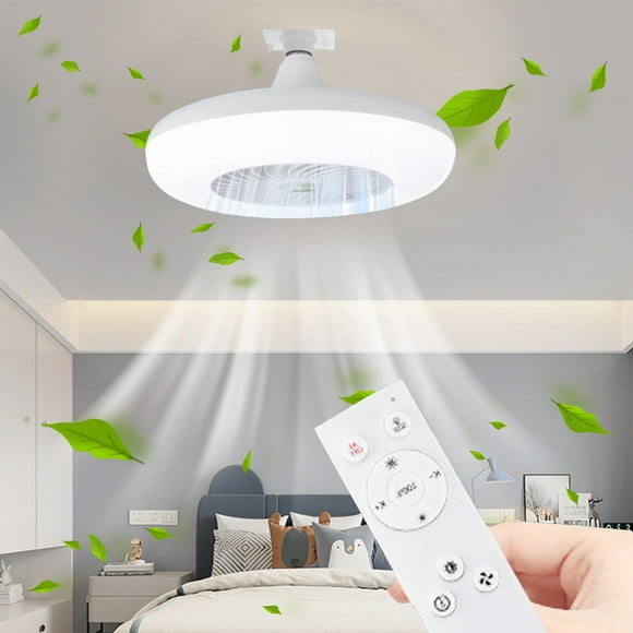 Boovnll 110-265V Usable E27 Screw Fan Light Ceiling Fan with Lights Enclosed Low Fan Light Ceiling Light with Fan Hidden Fan Delier Intelligent Dimmin