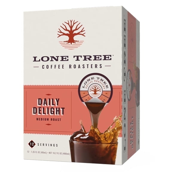 Lone Tree Single-Serve Coffee Pods – Premium 100% Arabica Liquid Concentrate – Daily Delight Medium Roast – 12 Pods – Ready Hot or Iced