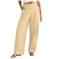 thumbnail image 3 of RFQWOVSR Women's High Waist Button Front Wide Leg Linen Pants with Pockets Loose Fit Casual Summer Trousers XL, 3 of 4