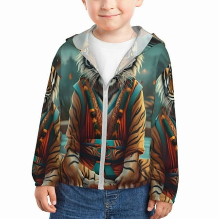 

Lukts Pond Meditating Tiger Print Children s Long-Sleeved Sun Protection Clothing Hooded Sweatshirts for Boys and Girls Outdoor Sports-5 Years