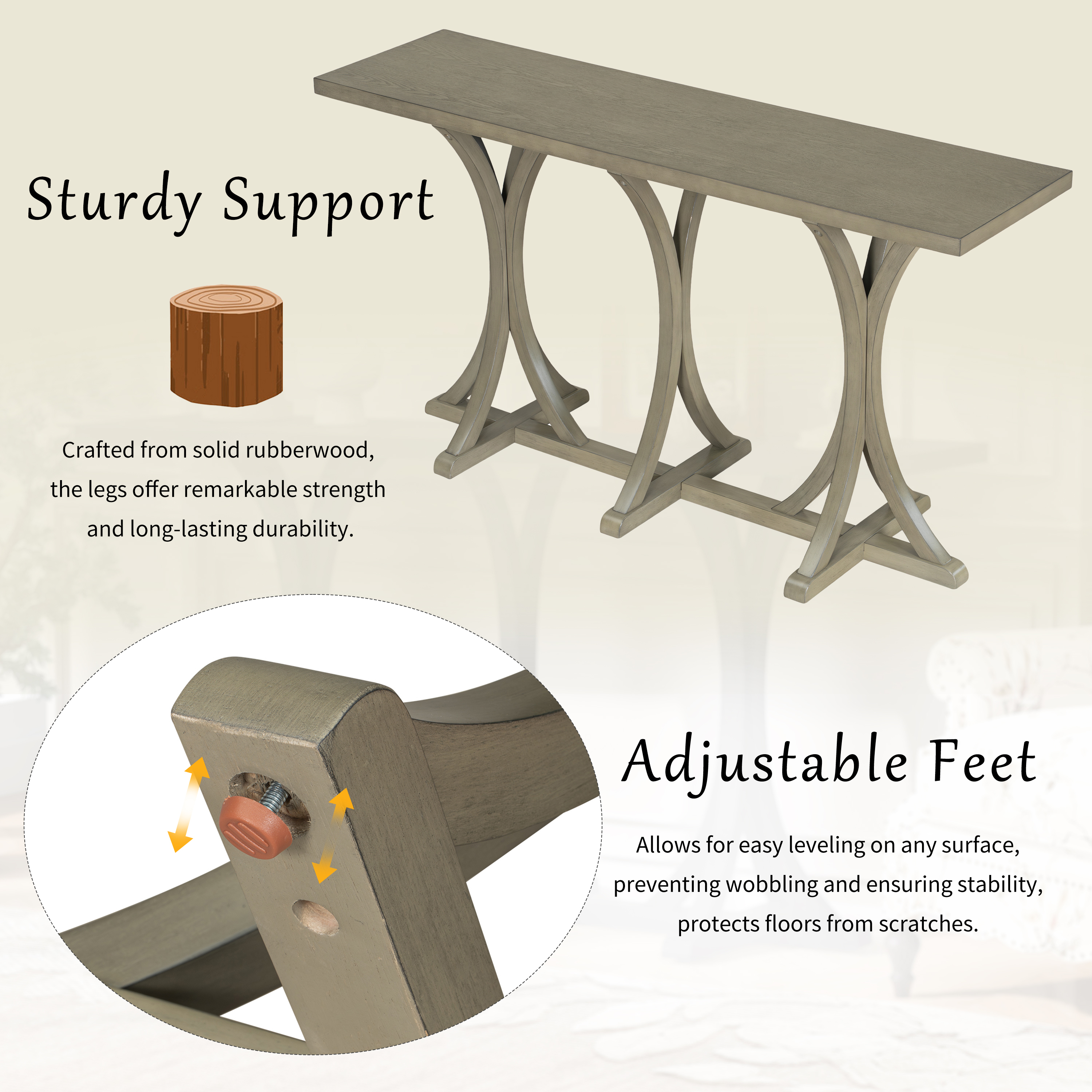 Euroco 59.8" Long Console Table, Farmhouse Entryway Table with Slender Curved Legs, Narrow Sofa Table Behind Couch for Living Room, Hallway,Foyer,Gray