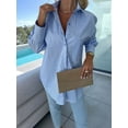 thumbnail image 4 of Womens Button Down Striped Shirts Long Sleeve Casual Collared Office Business Work Spring Blouses Tops Blue M, 4 of 6