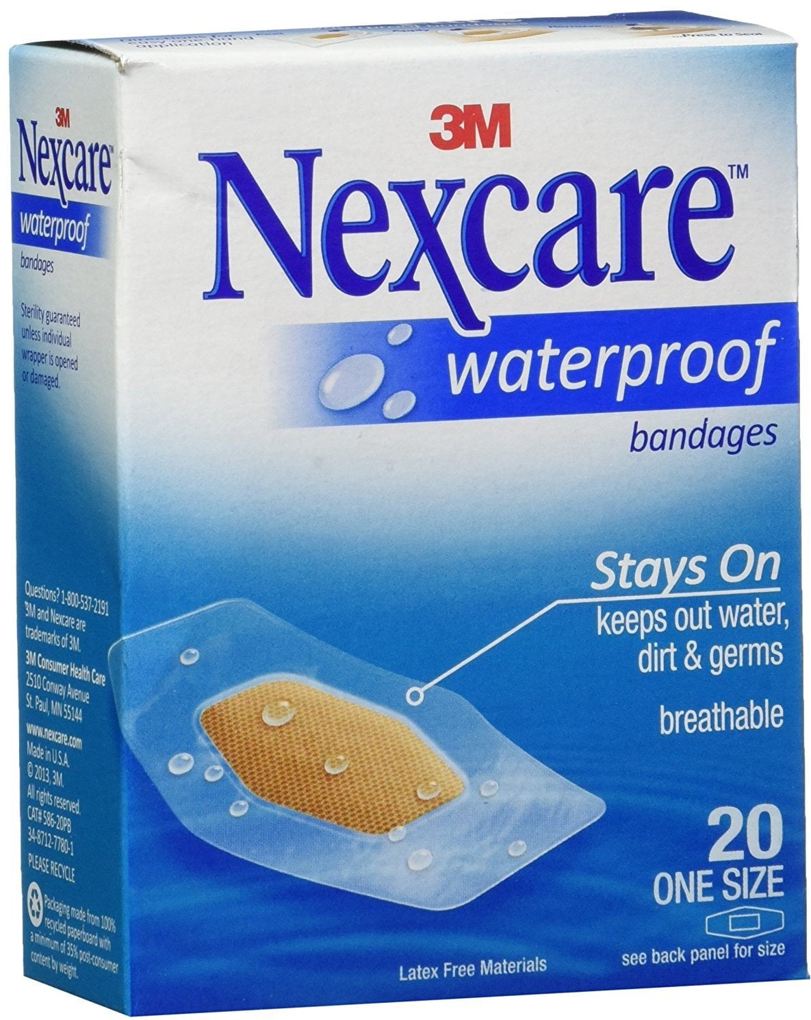 6 Pack - Nexcare Waterproof Stays On Bandages One Size 20 Each