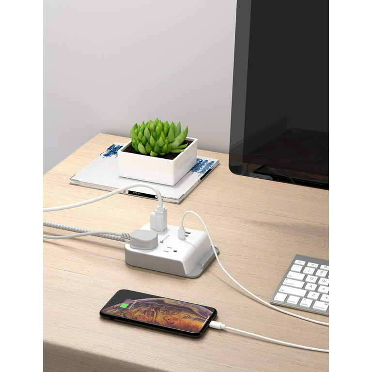 Desktop Power Strip USB C, 3 Outlets, 3 USB Ports, Desktop Fast Charging  Station, 5ft Extension Cord 