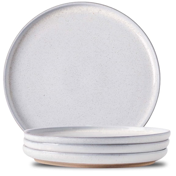 Tikooere  10 Inch Dinner Plates Set of 4, Two-Tone Design ,Microwave Dishwasher Safe , Housewarming Gift, Creamy White