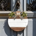 thumbnail image 2 of Wooden Welcome Sign, 11.8 in / 30 cm Rustic Round Wood Door Hanging, Farmhouse Porch Decor with Bow and Faux Greenery, Front Door Decorations for Home, Thanksgiving, 2 of 5
