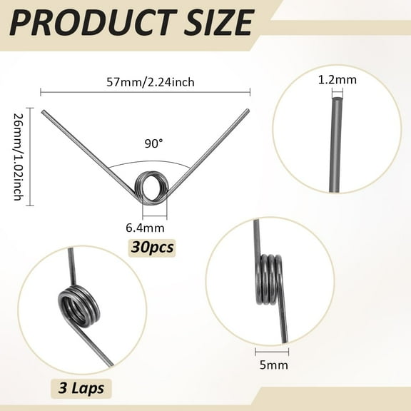 30Pcs Stainless Steel Torsion Springs 1.2mm Wire Diameter 9mm OD 90° Deflection Mechanical Torsion Springs for Woodworking DIY Project