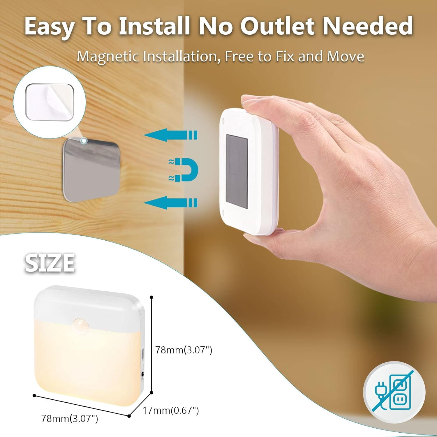 XIHAMA USB Rechargeable Battery Night Light Indoor,Stick-on Motion Sensor Puck Night Lights-No Need Plug Into Wall, Mini Motion Sensor Closet Lights for Stair Hallway Bedroom Toilet Cabinet