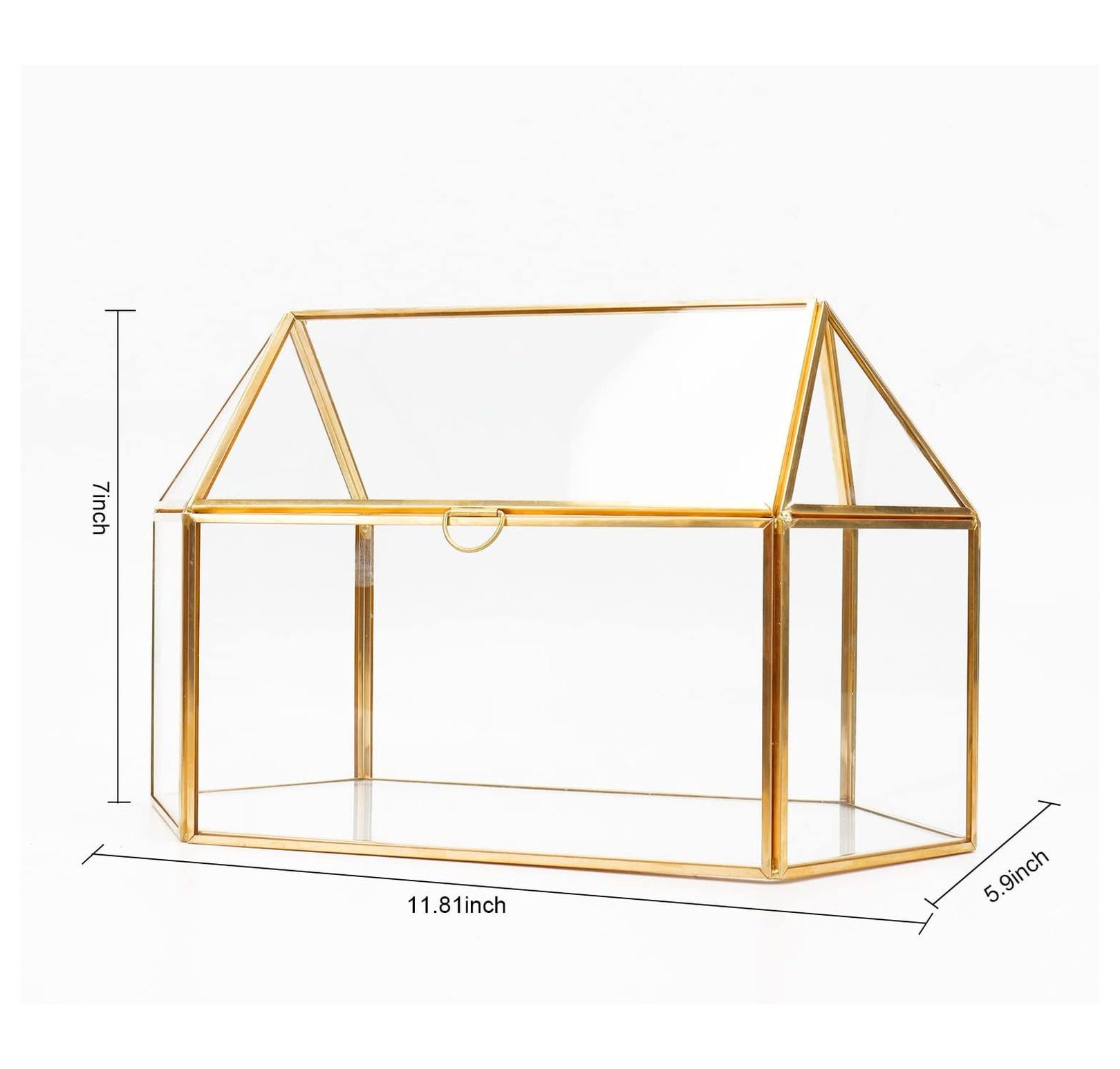 Glass Card Box with Golden Brass Accents - Wedding Gift Card Holder, Birthday Cards & Gifts, Bridal Shower Card Receiver - 13.18" x 7.87" x 5.91"