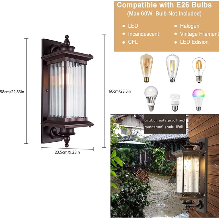Rustic Lantern Wall Sconce Set Of 2 – Antique Farmhouse Style, Hardwired, With Glass Globe & Rust Patina Finish, Perfect For Covered Porches