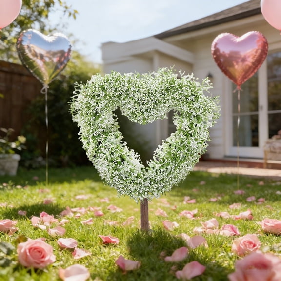 YIMWNYI Artificial Heart Shaped Garden Decoration, Valentines Day Outdoor Decor, Spring Courtyard Insert, Festive Floral Ornament, Romantic Garden Stake, Weather Resistant Accent