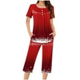 thumbnail image 3 of Feancey Cute Christmas Pj Set Women Short Sleeve Pleated Top and Capris Matching Pajama Sets Holiday Novelty Print Sleepwear 2 Piece with Pockets Red S, 3 of 7