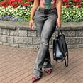 thumbnail image 5 of cocolona Womens Summer Casual Hole Flare Jeans Button Zipper Waist Stretch Wide Leg Denim Pants with Pockets, 5 of 5