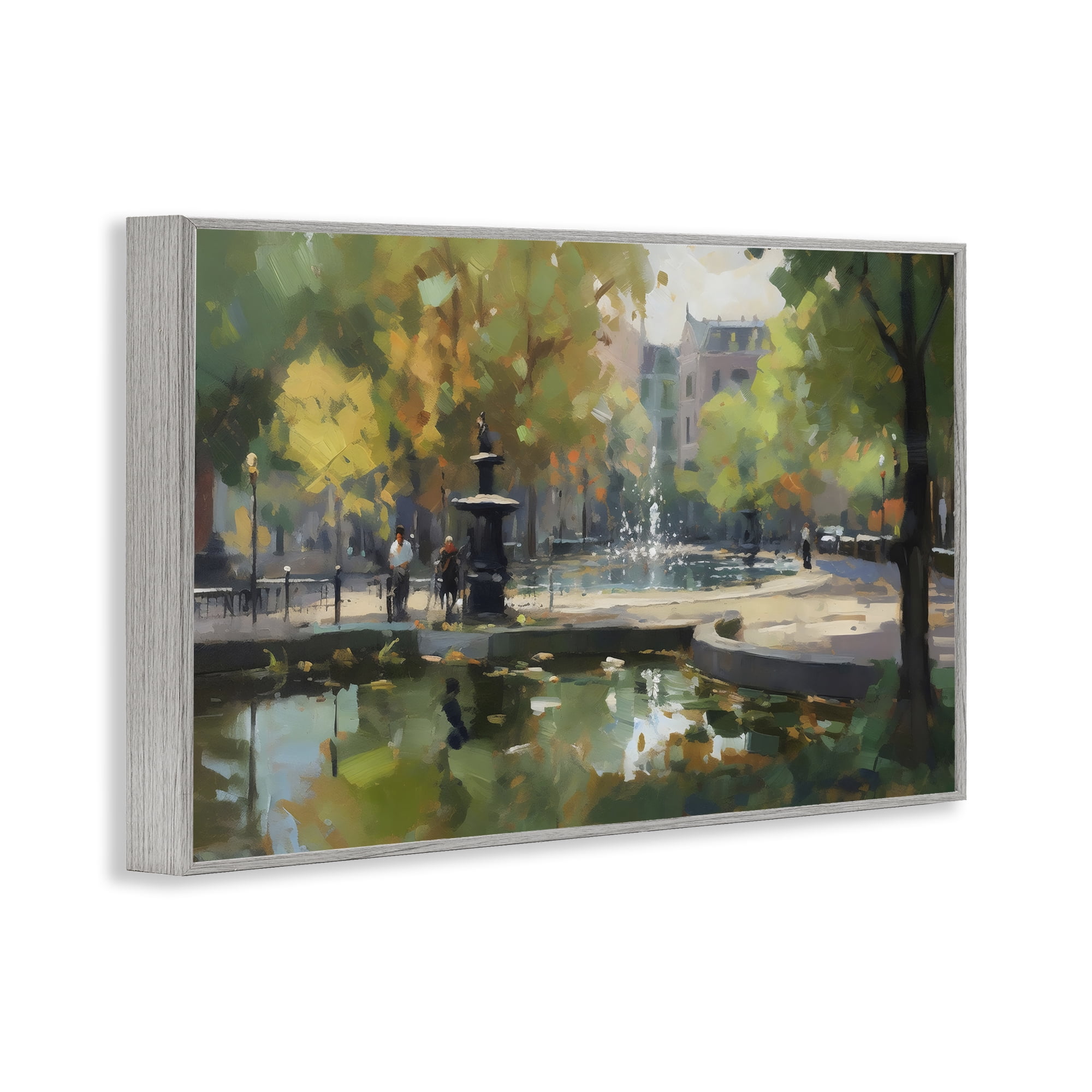 Stupell Industries Autumn Reflections at Park Fountain Gray Framed Giclee Art, design by Creative Studio