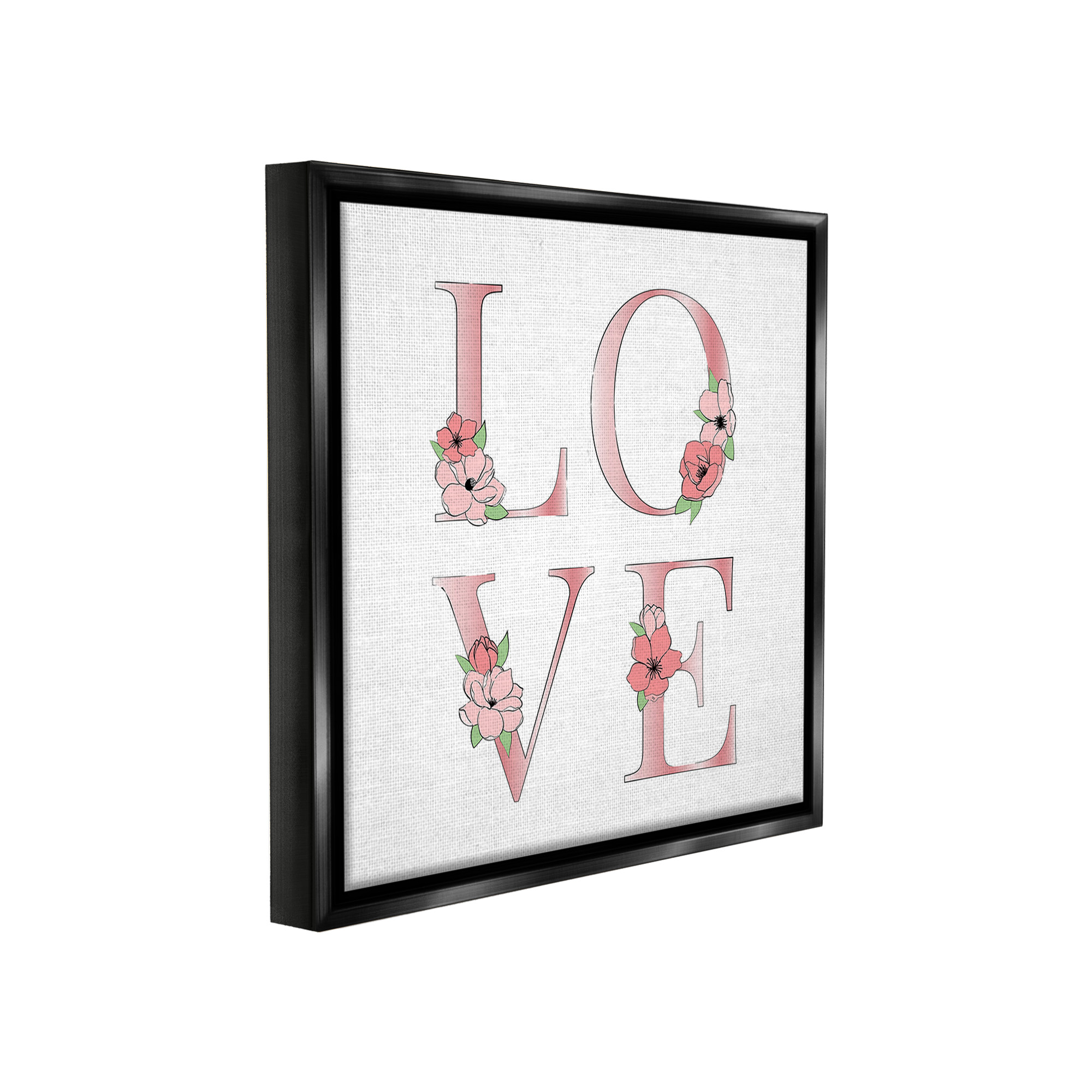Stupell Industries Love With Floral Blooms Botanical & Floral Painting Black Floater Framed Canvas Art Print Wall Art, 18 x 18