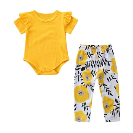 

Kids Baby Girls Outfits Clothes Romper Bodysuit+Flower Print Pants Set