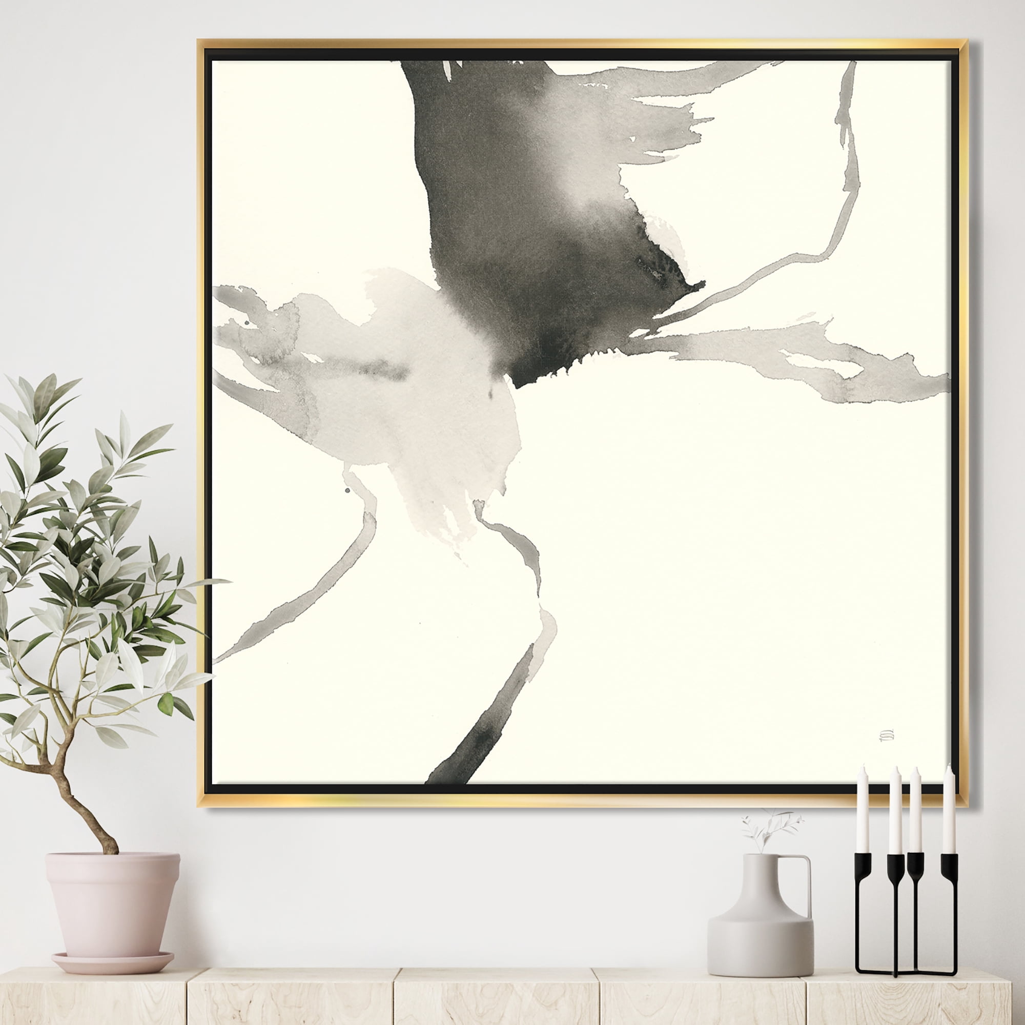 Designart ' minimal geometric Gesture I ' Transitional Framed Canvas