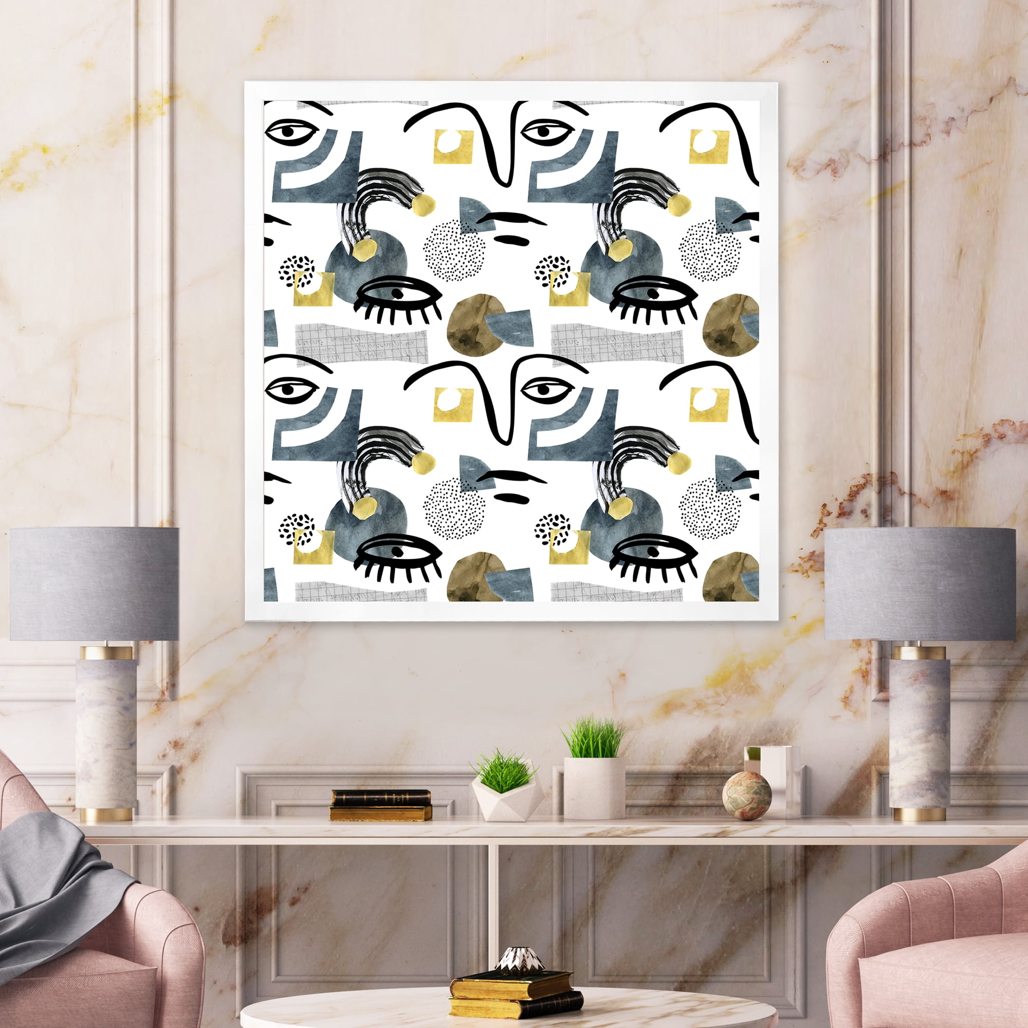 Designart 'Collage of Eyes And Doodles In Contemporary Style I' Modern Framed Art Print
