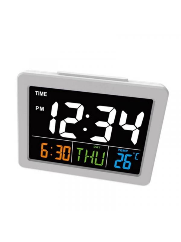 ESOLOM Large Colorful Digital Display Alarm Clocks LED Electronic Desk Clock with Caledar Indoor