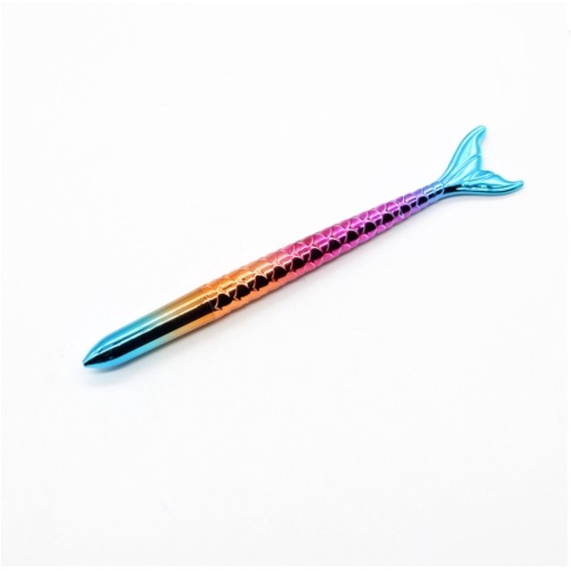 Bolígrafo creativo de dibujos animados con forma de sirena, bolígrafo con revestimiento UV, degradado, cola de pez de siete colores, bolígrafo neutro