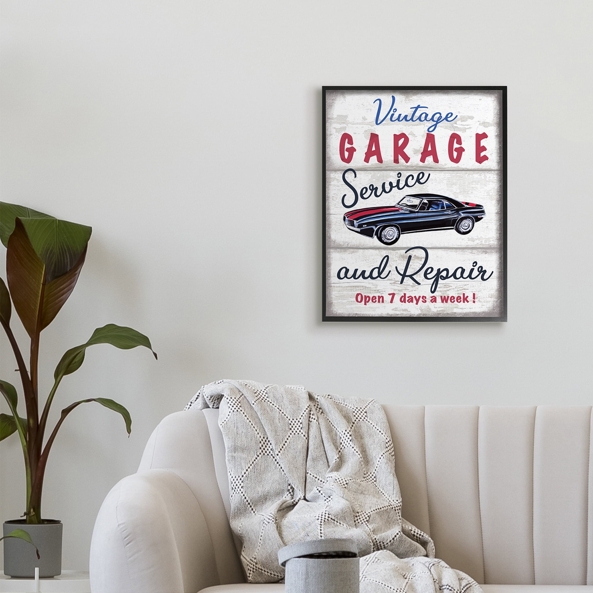 Stupell Industries Vintage Garage Service Sign Rustic Plank Pattern,24 x 30,Designed by Elizabeth Tyndall