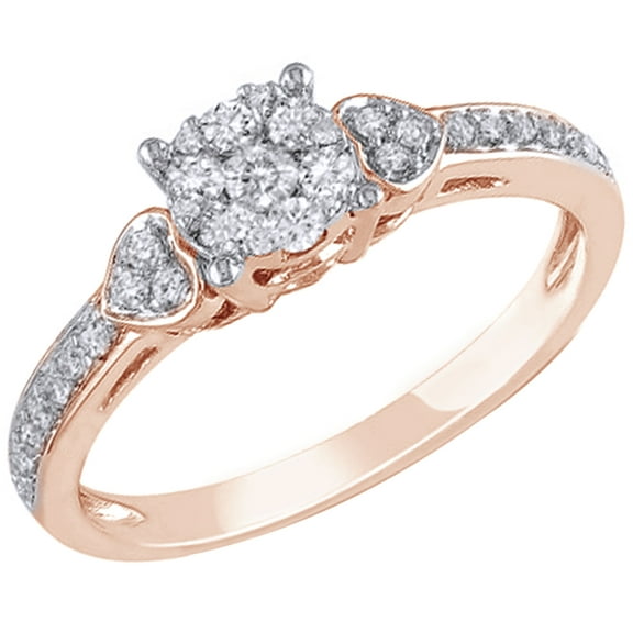 AFFY White Natural Diamond Cluster With Heart Sides Engagement Ring in 10k Rose Gold