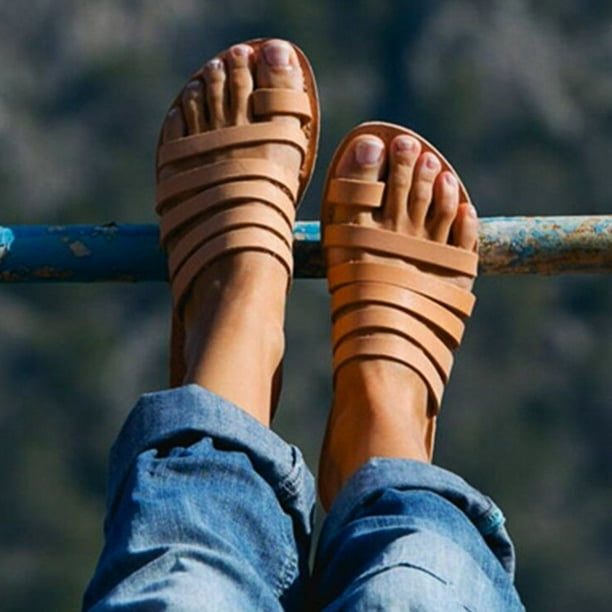 Sandalias de playa planas romanas con correa en el dedo del pie para mujer Wmkox8yii ytu3117