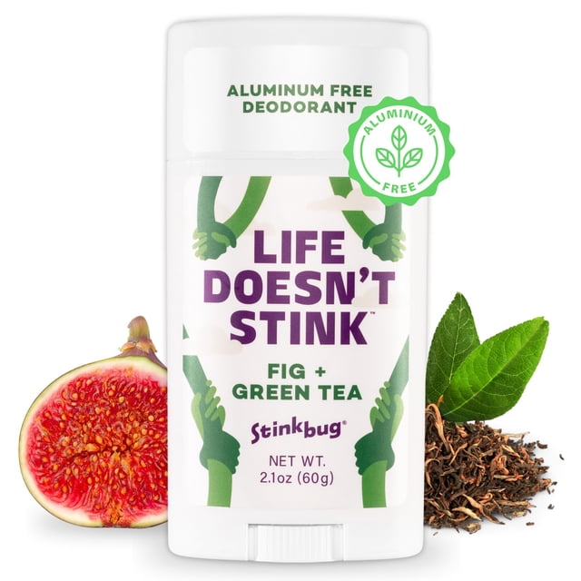 Stinkbug Naturals Desodorante en barra orgánico sin aluminio con higo + té verde, aceite de coco, desodorante para piel sensible sin parabenos, 2.1 onzas, paquete de 1