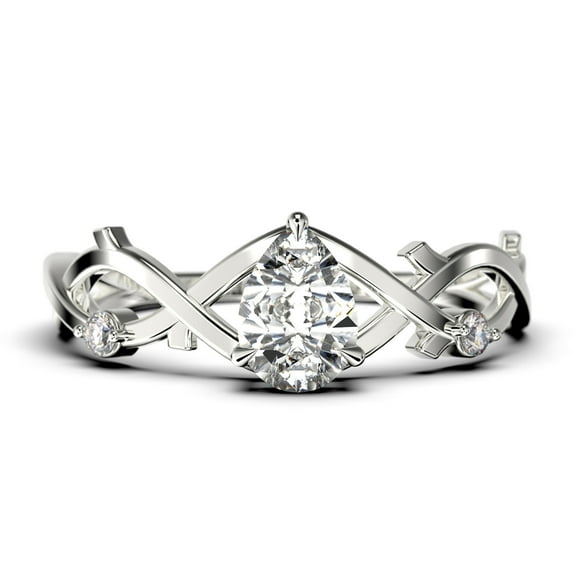 Boho & hippie 1.10 Carat Pear Cut Diamond Moissanite Unique Engagement Ring, Wedding Ring, Inspired And Branch Ring in 925 Sterling Silver With 18k White Gold Plating Gift For Her, Surprise