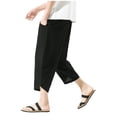 thumbnail image 1 of HXWCHs Men's Drawstring Linen Pants High Waisted Vacation Wear Black XXL, 1 of 9