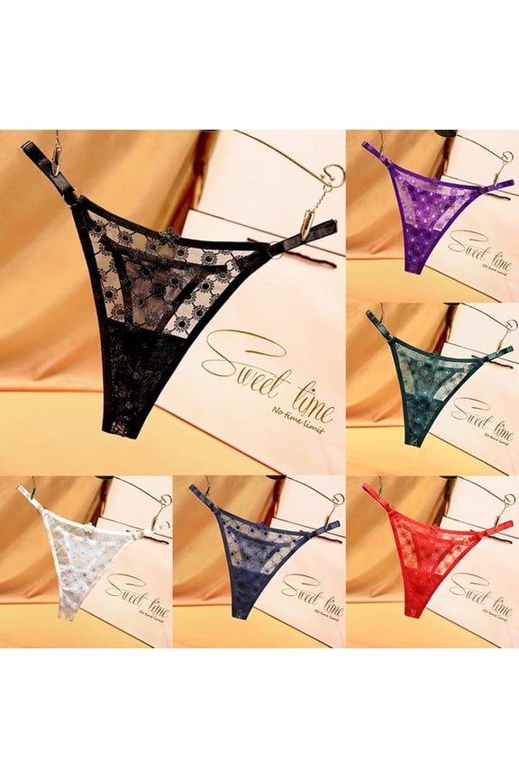 Sexy Thongs for Women Breathable Lace Underwear Rhinestones Strap G-String Stretch Panties Thong (Purple, One Size)