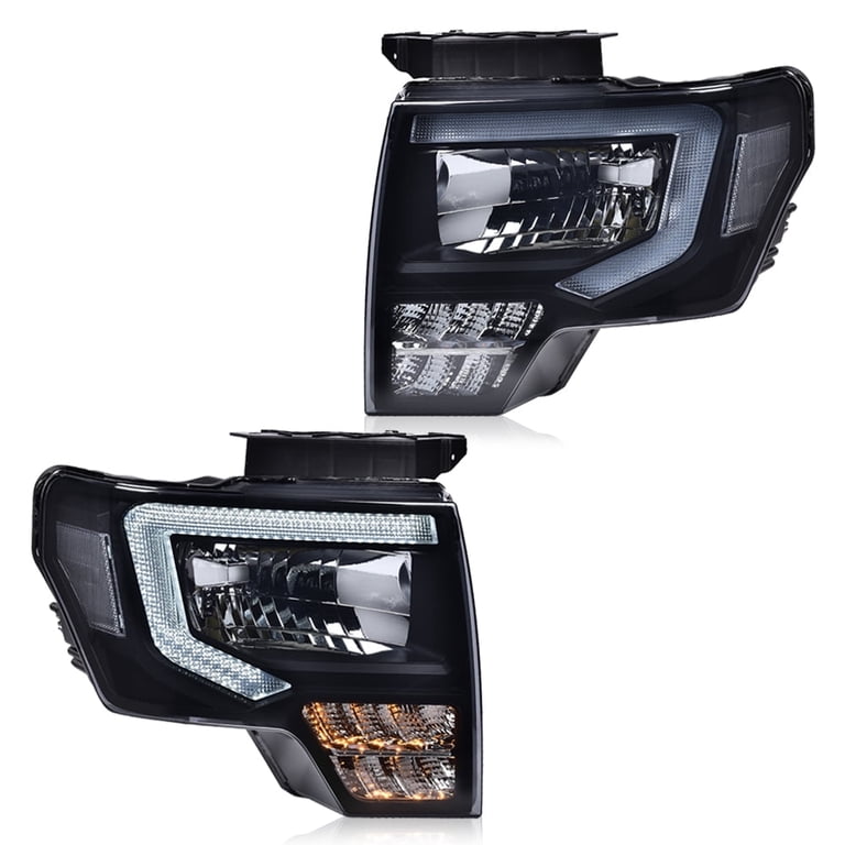 LED Projector Headlights For 2009-2014 Ford F-150 - Black Housing DRL Left & Right