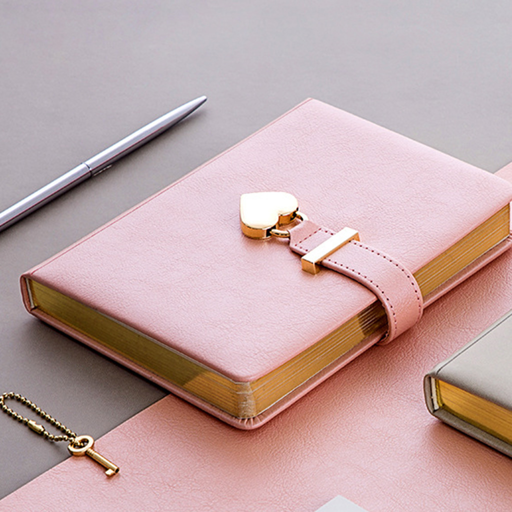 Milue B6 Notebook Notepad Heart Lock Leather Cover Journal Diary Planner Stationery Agenda Organizer School Office Supplies
