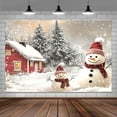 thumbnail image 2 of Winter Christmas Snowman Backdrop Photography - Rustic Xmas Cabin Background Snowy Forest Pine Tree Portrait Photobooth Party Banner Photo Studio Props for Holiday New Year Party Supplies 10X8FT, 2 of 5