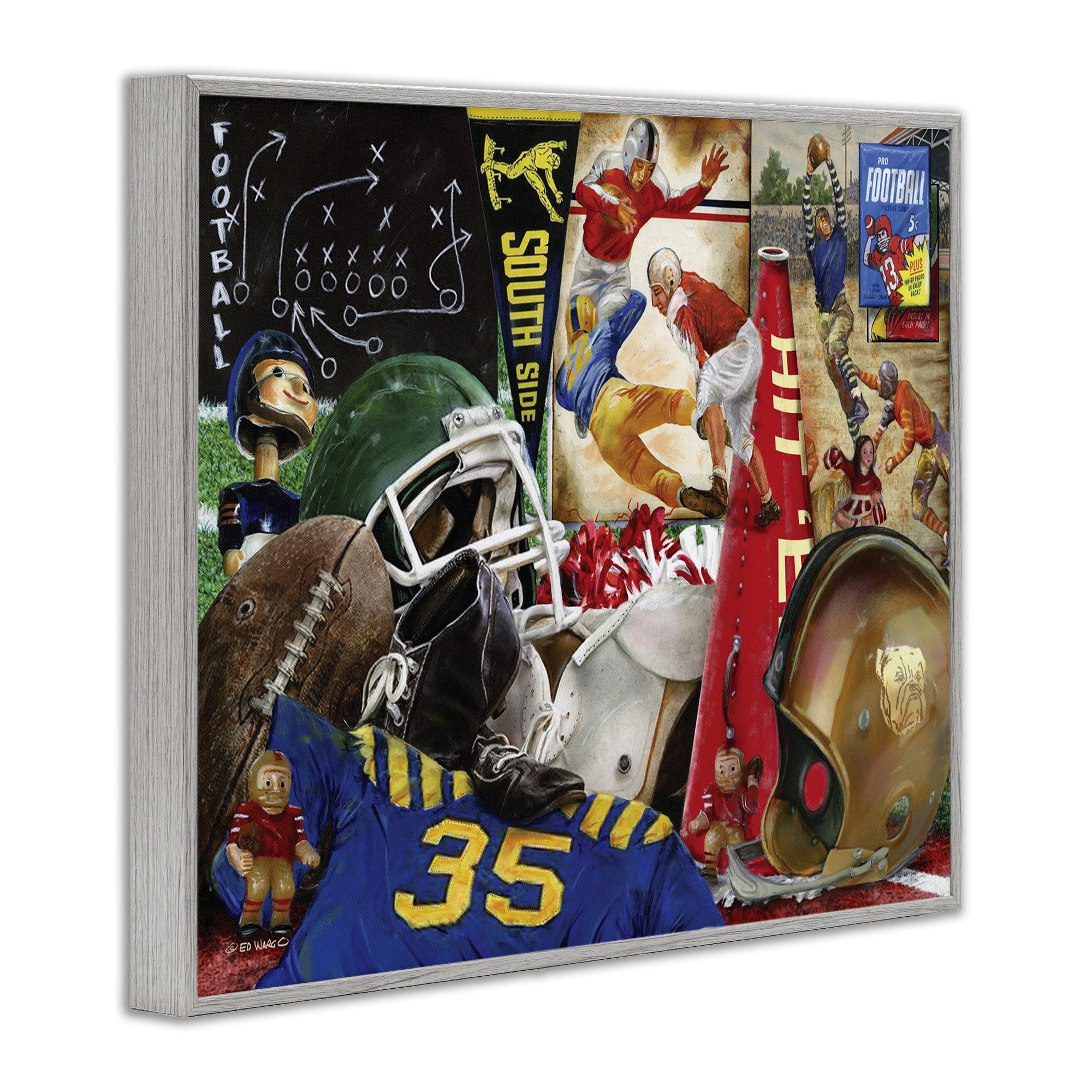 Stupell Industries Football Sports Collage Sports Painting Gray Framed Art Print Wall Art, 30 x 24