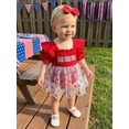 thumbnail image 4 of BemeyourBBs Newborn Baby Girl 4th of July Romper Dress Baby Girl Patriotic Smocked Dress Fourth of July Outfit American Flag Embroidery PuffShort Sleeve Star Print Tulle Tutu Dress with Headband, 4 of 9