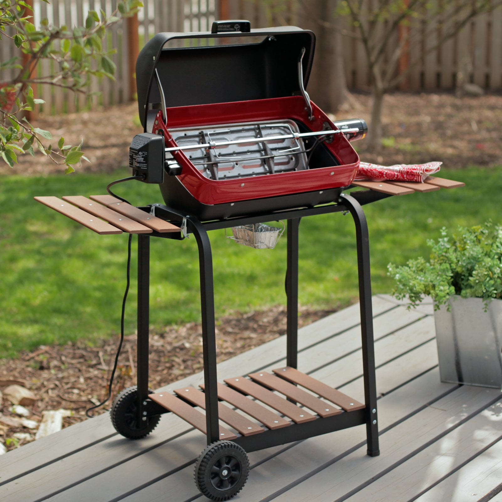 Electric Grill Easy Street Cart Porcelain Coated Steel Black Outdoor