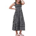 thumbnail image 4 of Vestido Maxi de Playa Sin Mangas de Cuello Cuadrado con Fruncido y Rayas Boho para Mujeres INSPIRE CHIC Talla XS Negro, 4 of 5