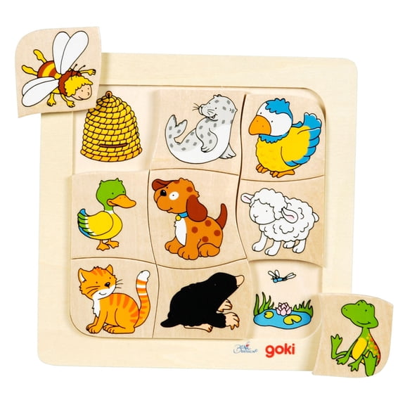 Goki Puzzle Who Live Where, 9 Piece Wooden Puzzle