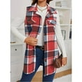 thumbnail image 3 of jinghuiyue Womens Plaid Vest Button Down Sleeveless Lapel Neck Long Vest Tops Outerwear Casual Flannel Waistcoat Jackets S, 3 of 6