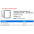 thumbnail image 2 of Automatic Transmission Filter Kit - Compatible with 1987 - 1991 Volvo 780 1988 1989 1990, 2 of 2