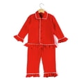 thumbnail image 1 of Pijama con botones de terciopelo rojo a juego para la familia de Navidad, camisón para niños y niñas, ropa de dormir con volantes para niños, pijamas de Navidad, 1 of 4