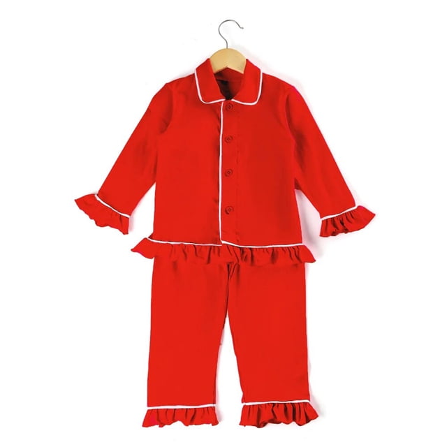 Pijama con botones de terciopelo rojo a juego para la familia de Navidad, camisón para niños y niñas, ropa de dormir con volantes para niños, pijamas de Navidad