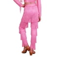 thumbnail image 2 of TiaoBug Kids Girls Elastic Waist Rhinestone Fringe Practice Pants Tassel Latin Salsa Dance Performance Trousers Pink 14, 2 of 5