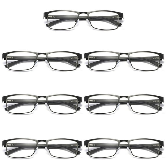 7 Pairs Mens Rectangular Blue Light Blocking Reading Glasses Spring Hinge Readers  0.75