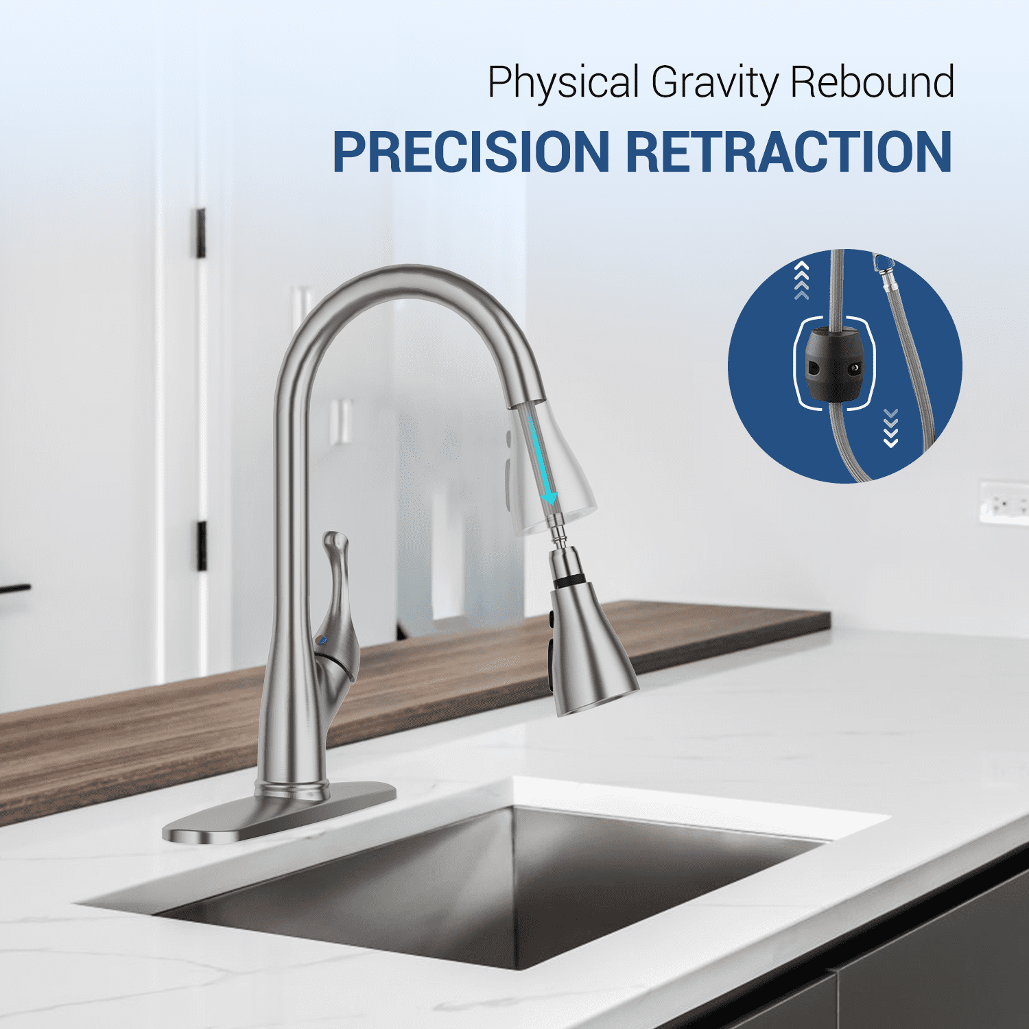 Appaso Pull Down Kitchen Faucet with Sprayer Stainless Steel Brushed Nickel - Single Handle Commercial High Arc Pull Out Spray Head with Deck Plate, Grifos De Cocina
